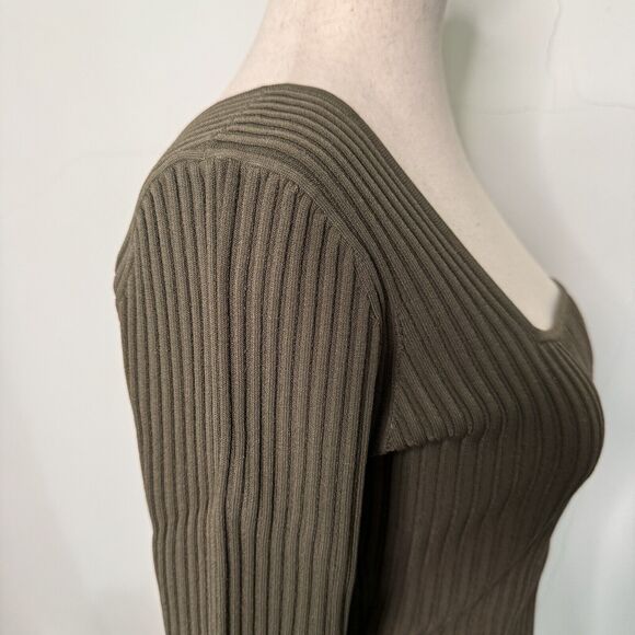 Helmet Lang Womens Top Cross Strap Rib Knit Cut Out Green Sleek Large NWT - Picture 9 of 12